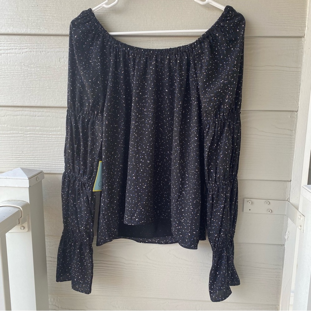 CECE Tiered Sleeve Dot Blouse in Rich Black - Picture 5 of 8
